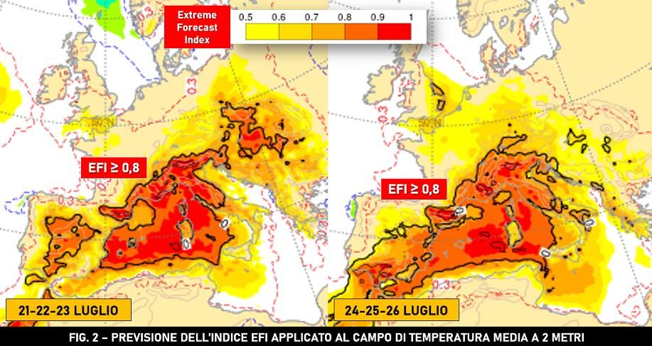 L'indice EFI atteso nei prossimi giorni